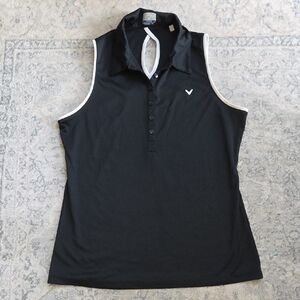 Callaway Black Sleeveless Golf Polo with White Trim Accents